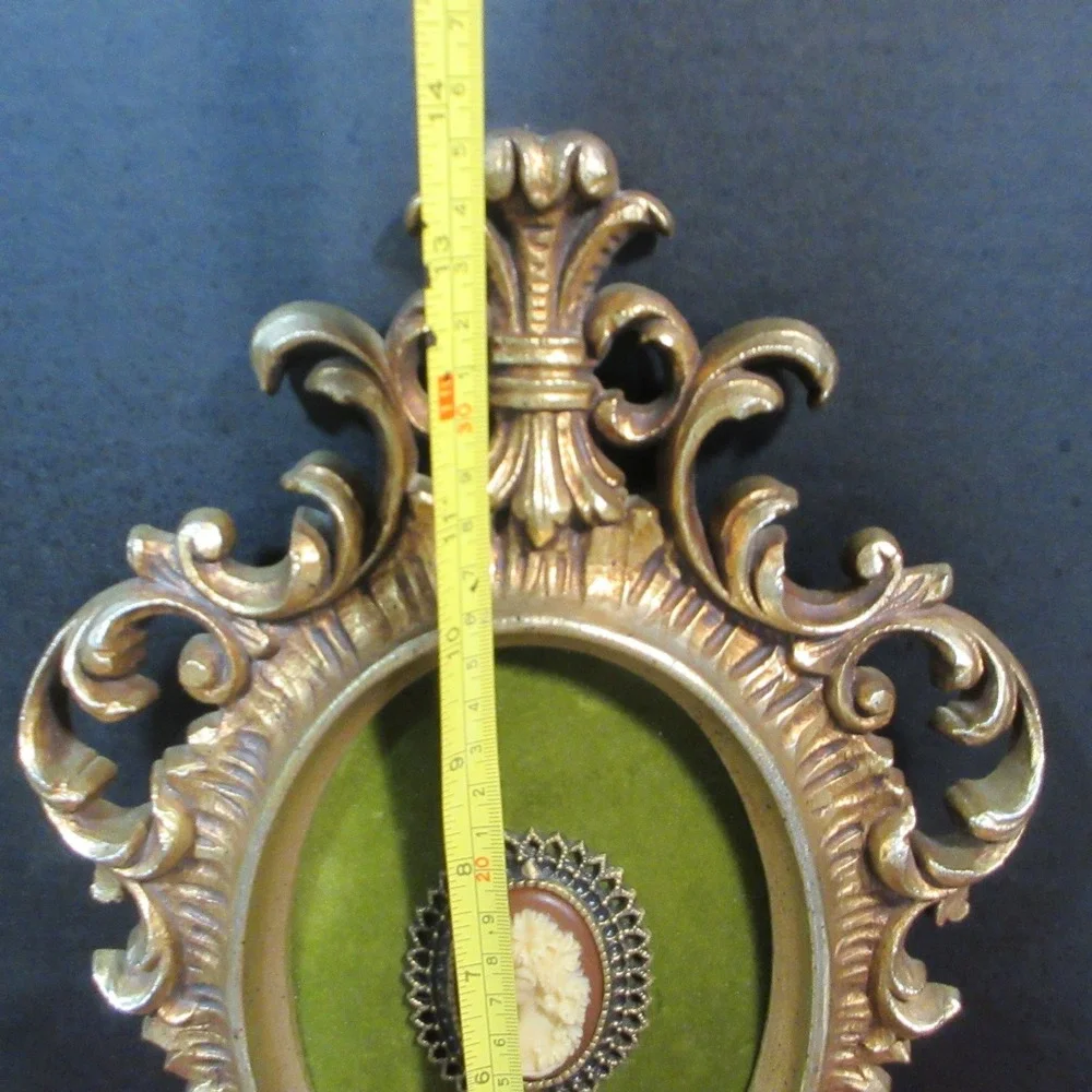 Vintage Arabesque Burwood Gold Ornate Cameo Wall Frame Green Velvet Du Barry